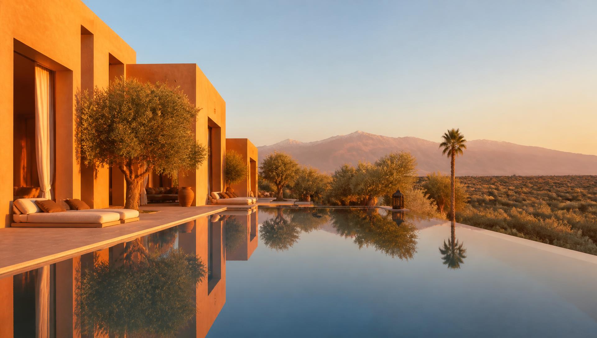 Villa contemporaine avec piscine à Marrakech au coucher du soleil